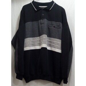 Vintage 90's C&B Sport Men's XL Black Gray White Striped Polo Sweater Pocket EUC